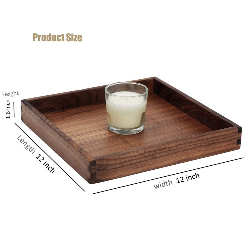 MAGIGO 12 x 12 Inches Small Square Black Walnut Wood Ottoman Tray, Serve Tea, Coffee or Breakfast in Bed, Classic Wooden Decorative Serving Tray - Image 2